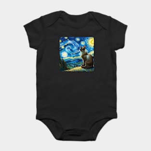 Burmese Starry Night Inspired - Artistic Cat Baby Bodysuit